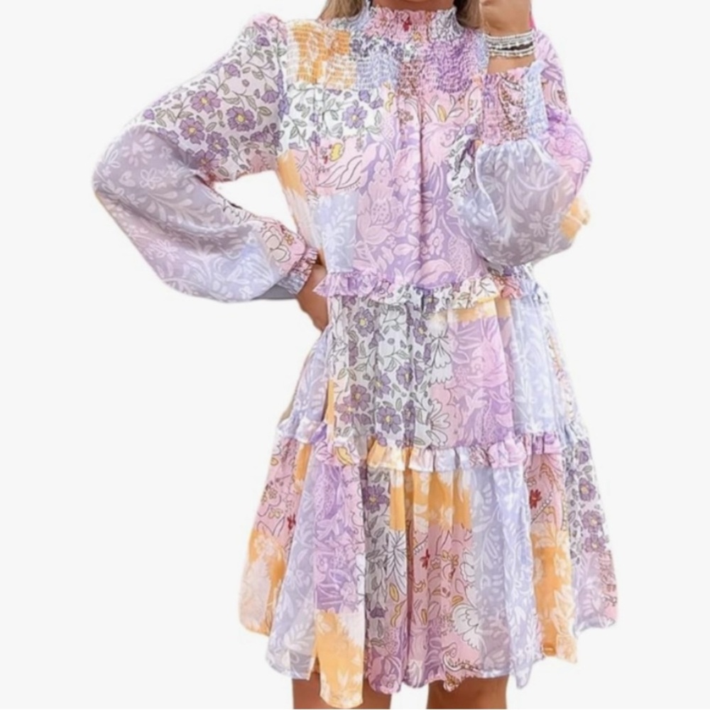 Fate Curve Floral Patchwork Long Sleeve Mock Neck… - image 2